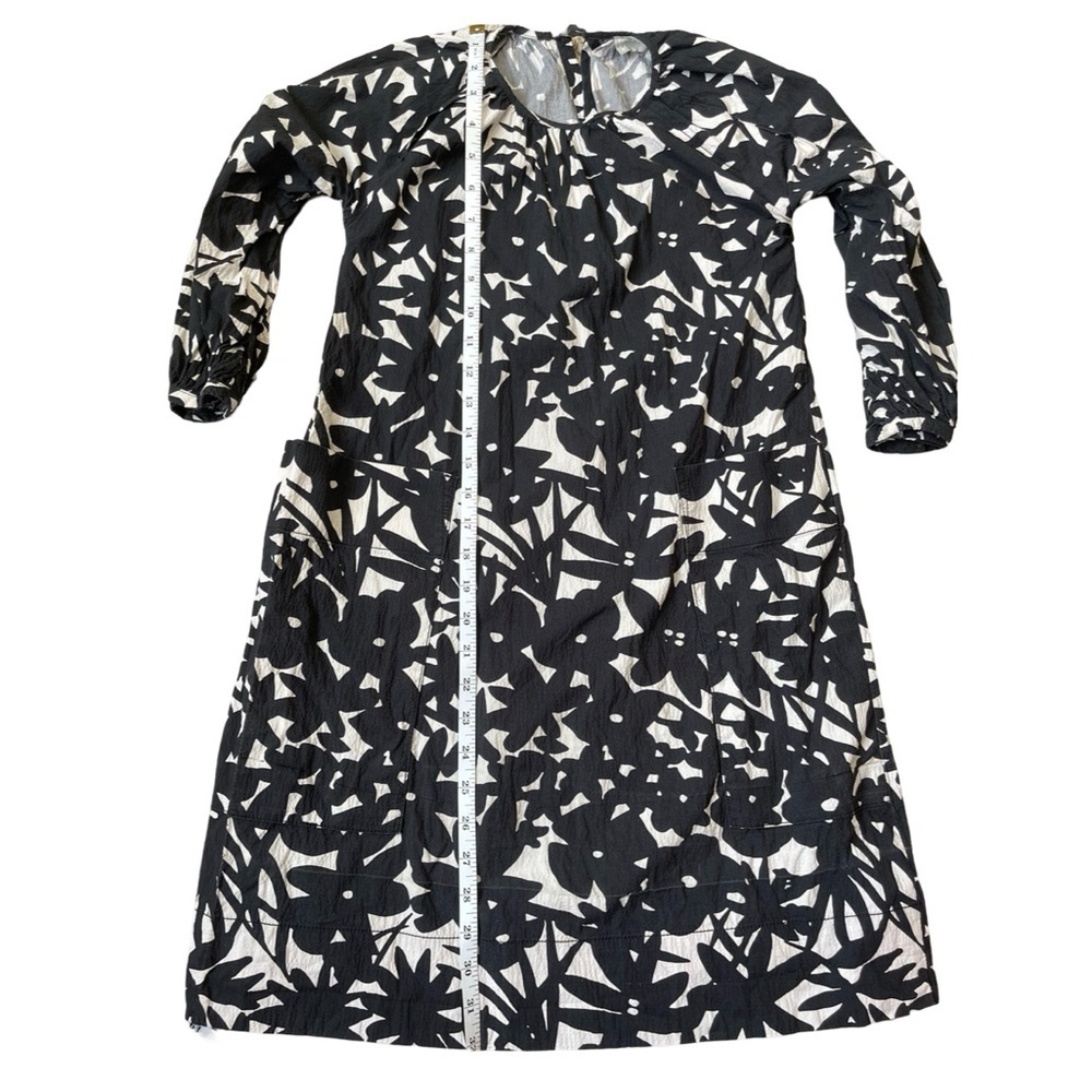 Everlane Black White Floral Seersucker Dress 3/4 Sleeve Pockets XXS - Picture 10 of 15